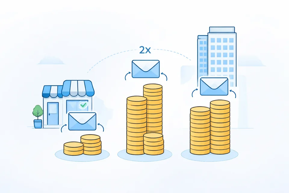 diagram zobrazující měsíční náklady na e-mail marketing podle typu organizace
